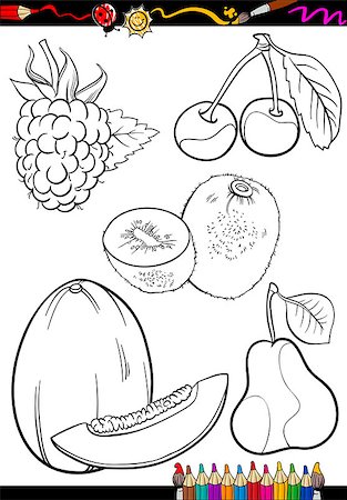 school black and white cartoons - Coloring Book or Page Cartoon Illustration of Different Black and White Fruits Food Objects Set Stock Photo - Budget Royalty-Free & Subscription, Code: 400-06857823