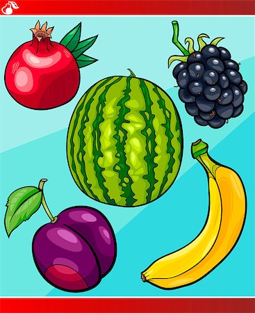 Cartoon Illustration of Fruits Vegetarian Food Object Set Stock Photo - Budget Royalty-Free & Subscription, Code: 400-06857842