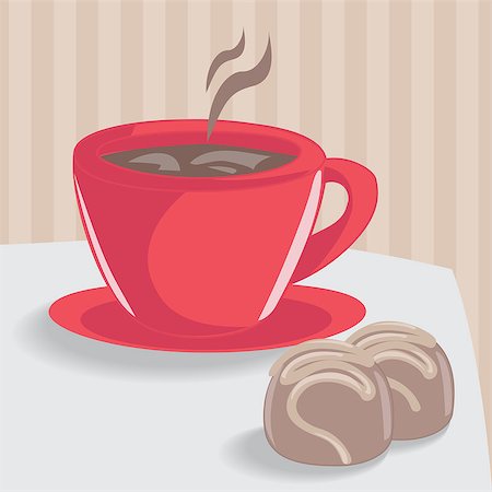 simsearch:400-05371796,k - Red cup of coffee or tea and two chocolate cakes Stock Photo - Budget Royalty-Free & Subscription, Code: 400-06858014