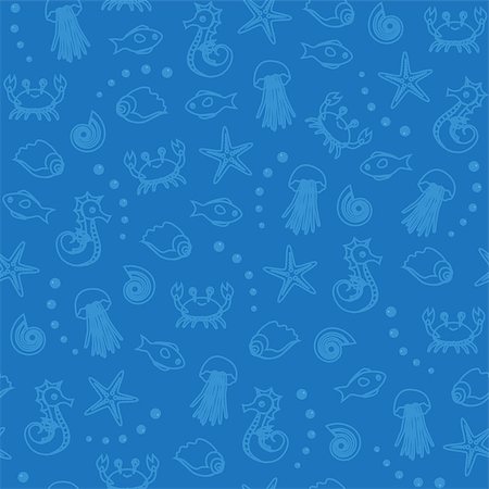 Seamless pattern with sea creatures and bubbles Stock Photo - Budget Royalty-Free & Subscription, Code: 400-06858015