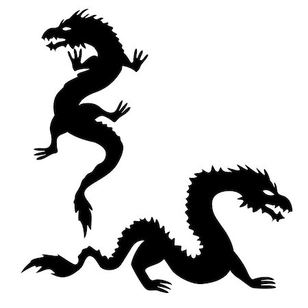 simsearch:400-05913845,k - Set 2 of two dragon silhouettes on white background Stock Photo - Budget Royalty-Free & Subscription, Code: 400-06858020