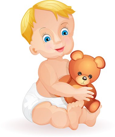 Baby boy holding cute teddy bear isolated on white Stock Photo - Budget Royalty-Free & Subscription, Code: 400-06858165