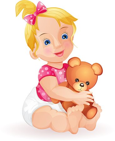Baby girl holding cute teddy bear isolated on white Stock Photo - Budget Royalty-Free & Subscription, Code: 400-06858166