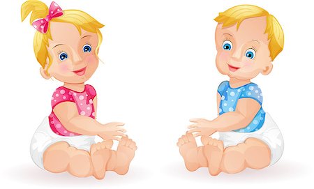 Baby girl and baby boy isolated on white Stock Photo - Budget Royalty-Free & Subscription, Code: 400-06858167