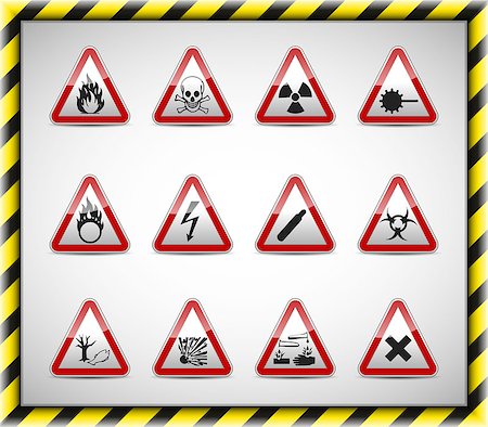 simsearch:400-04842332,k - Isolated vector Danger sign collection with reflection and shadow on white background Stock Photo - Budget Royalty-Free & Subscription, Code: 400-06858179