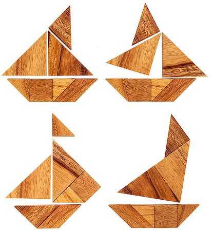 simsearch:400-07774007,k - four abstract pictures of sailing boats built from seven tangram wooden pieces, a traditional Chinese puzzle game Foto de stock - Royalty-Free Super Valor e Assinatura, Número: 400-06858483