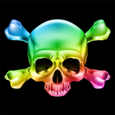 Multi-colored skull and bones. Illustration on black background for design Stock Photo - Budget Royalty-Free & Subscription, Code: 400-06858698