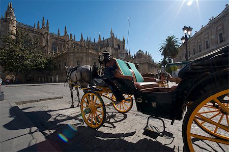 Carriage with a view of the Cathedral of Seville in the background of the photo. Stockbilder - Microstock & Abonnement, Bildnummer: 400-06858782