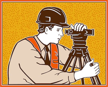 simsearch:400-07500332,k - Illustration of a surveyor geodetic engineer with instrument surveying retro style. Stock Photo - Budget Royalty-Free & Subscription, Code: 400-06850055