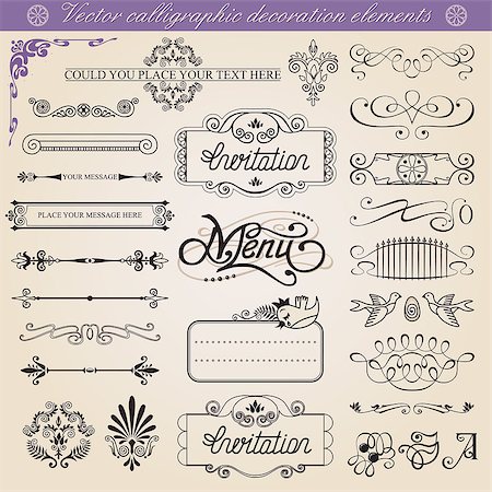 Vector calligraphic decoration elements set, all elements isolated from background Stock Photo - Budget Royalty-Free & Subscription, Code: 400-06850150