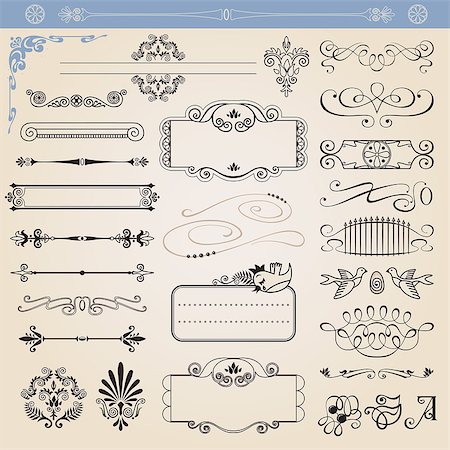 Vector calligraphic decoration elements set, all elements isolated from background Stock Photo - Budget Royalty-Free & Subscription, Code: 400-06850151