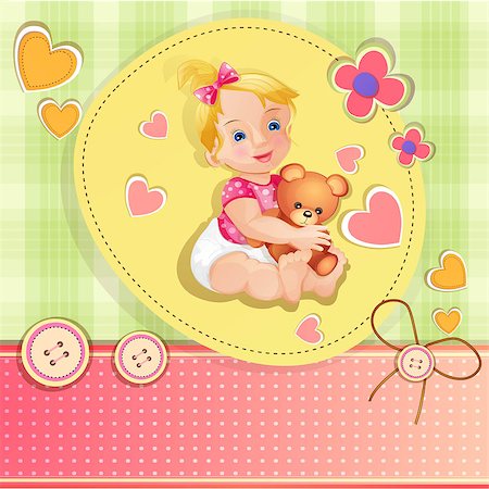 Baby shower card with cute baby girl Stock Photo - Budget Royalty-Free & Subscription, Code: 400-06850301
