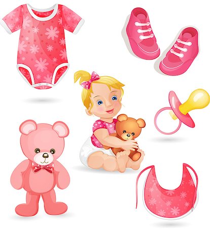 Set of elements for a baby girls Stock Photo - Budget Royalty-Free & Subscription, Code: 400-06850303