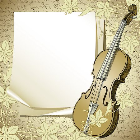 floral illustration vector - background with violin, this illustration may be useful as designer work Stock Photo - Budget Royalty-Free & Subscription, Code: 400-06850419