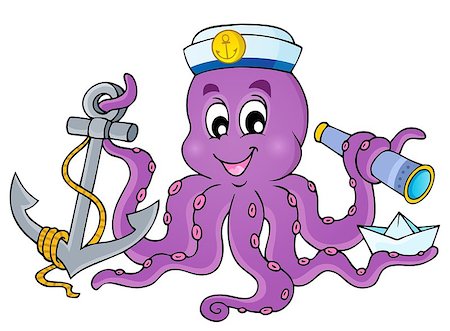 Image with octopus sailor 1 - eps10 vector illustration. Stock Photo - Budget Royalty-Free & Subscription, Code: 400-06850457