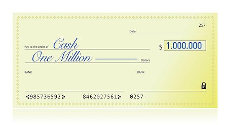 Closeup of Check Made Out for One Million Dollars illustration design over a white background Stock Photo - Budget Royalty-Free & Subscription, Code: 400-06850789