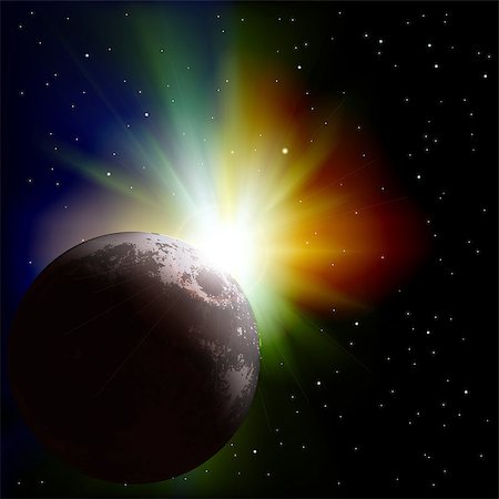 abstract space background with moon and sunrise Stockbilder - Microstock & Abonnement, Bildnummer: 400-06851232