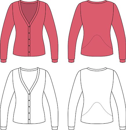 simsearch:400-06848154,k - Template outline illustration of a blank cardigan isolated on white background Foto de stock - Royalty-Free Super Valor e Assinatura, Número: 400-06851336
