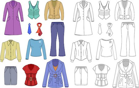 shirt and tie and jacket vector - Top manager woman clothing colored set isolated on white Stock Photo - Budget Royalty-Free & Subscription, Code: 400-06851332