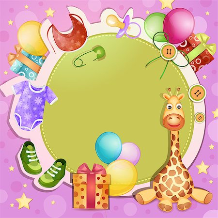 Baby shower card with toys and baby clothes Stock Photo - Budget Royalty-Free & Subscription, Code: 400-06851595