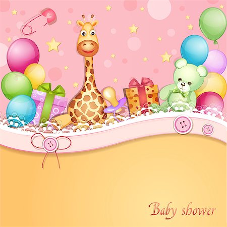 Baby shower card with toys and balloons Stock Photo - Budget Royalty-Free & Subscription, Code: 400-06851597