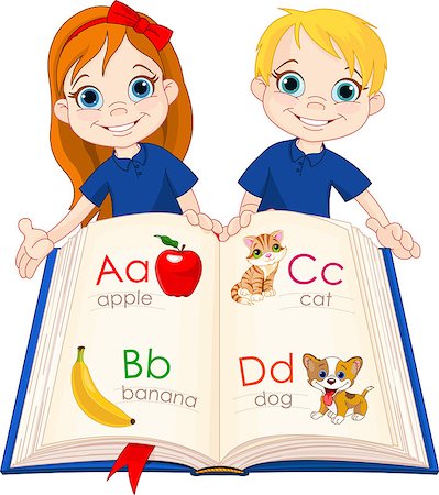 Illustration two kids and ABC book Photographie de stock - Aubaine LD & Abonnement, Code: 400-06851607