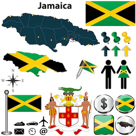 simsearch:400-07331048,k - Vector of Jamaica set with detailed country shape with region borders, flags and icons Stock Photo - Budget Royalty-Free & Subscription, Code: 400-06851615