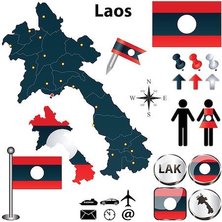 simsearch:400-06851615,k - Vector of Laos set with detailed country shape with region borders, flags and icons Stock Photo - Budget Royalty-Free & Subscription, Code: 400-06851616