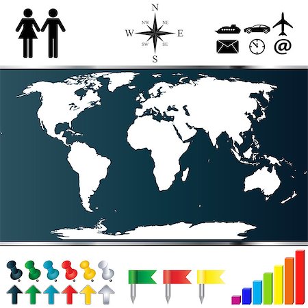 Vector of world map on white background Stock Photo - Budget Royalty-Free & Subscription, Code: 400-06851621