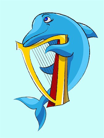 Laughing, blue  dolphin plays a gold harp. Photographie de stock - Aubaine LD & Abonnement, Code: 400-06851643