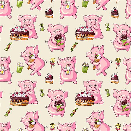 funny pictures of pigs - Seamless pattern  -  cartoon pigs and sweets. Stock Photo - Budget Royalty-Free & Subscription, Code: 400-06851678
