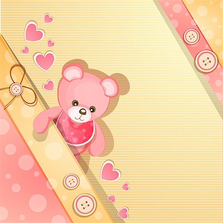 Pink baby shower card with cute teddy bear Stock Photo - Budget Royalty-Free & Subscription, Code: 400-06851685