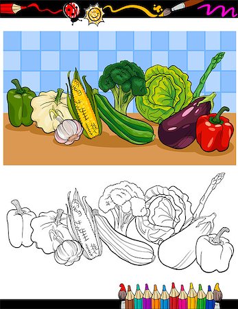 simsearch:400-09050960,k - Coloring Book or Page Cartoon Illustration of Vegetables Food Object Group for Children Education Foto de stock - Super Valor sin royalties y Suscripción, Código: 400-06851695