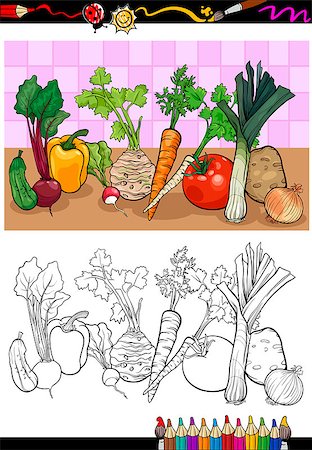 simsearch:400-06764427,k - Coloring Book or Page Cartoon Illustration of Vegetables Food Object Group for Children Education Fotografie stock - Microstock e Abbonamento, Codice: 400-06851696