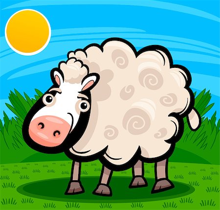 simsearch:400-09050259,k - Cartoon Illustration of Cute Sheep Livestock Animal on the Farm Foto de stock - Royalty-Free Super Valor e Assinatura, Número: 400-06851698