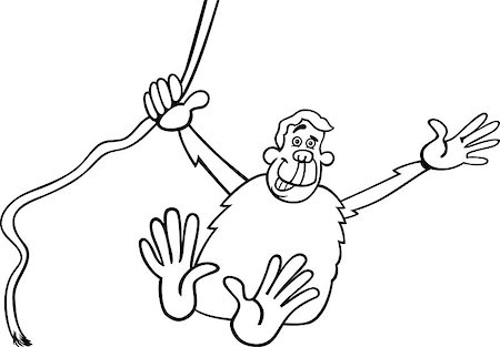 simsearch:400-06851694,k - Black and White Cartoon Illustration of Funny Chimpanzee Ape in the Jungle for Coloring Book Foto de stock - Super Valor sin royalties y Suscripción, Código: 400-06851690