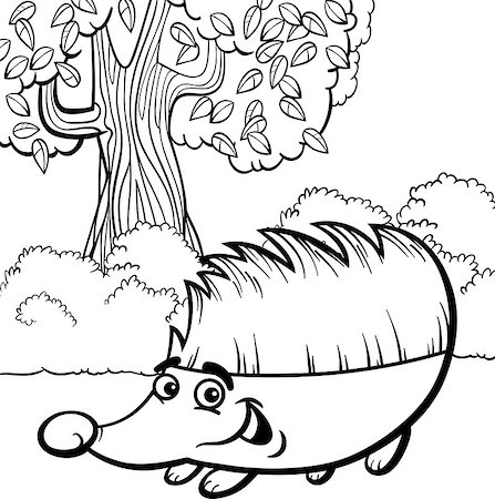 simsearch:400-08919086,k - Black and White Cartoon Illustration of Cute Hedgehog Wild Animal for Coloring Book Stock Photo - Budget Royalty-Free & Subscription, Code: 400-06851705