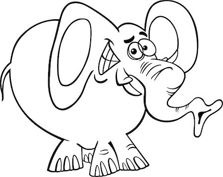 simsearch:400-08916377,k - Black and White Cartoon illustration of Funny African Elephant Wild Animal for Coloring Book Photographie de stock - Aubaine LD & Abonnement, Code: 400-06851701