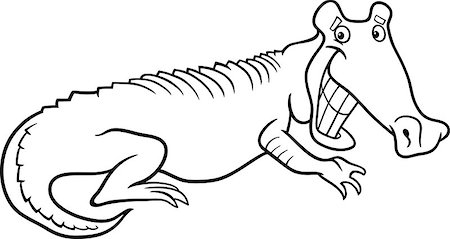 simsearch:400-08053478,k - Black and White Cartoon Illustration of Funny Alligator Crocodile for Coloring Book Photographie de stock - Aubaine LD & Abonnement, Code: 400-06851703