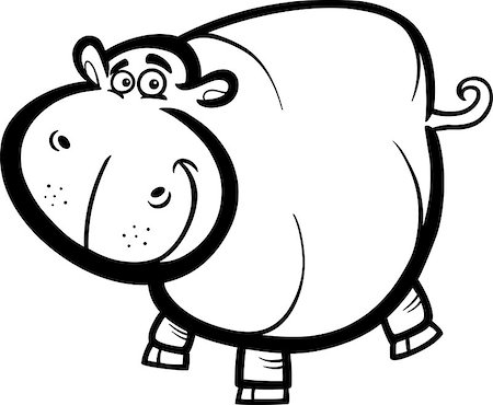 simsearch:400-06426325,k - Black and White Cartoon Humorous Illustration of Happy Hippo or Hippopotamus Animal Character for Coloring Book Stock Photo - Budget Royalty-Free & Subscription, Code: 400-06851711