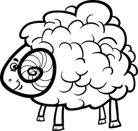 simsearch:400-06851707,k - Black and White Cartoon Illustration of Funny Ram Farm Animal for Coloring Book Photographie de stock - Aubaine LD & Abonnement, Code: 400-06851713