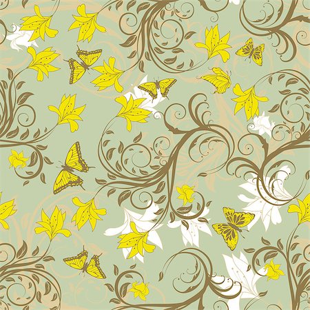 Seamless vector floral pattern. For easy making seamless pattern just drag all group into swatches bar, and use it for filling any contours. Stock Photo - Budget Royalty-Free & Subscription, Code: 400-06851834