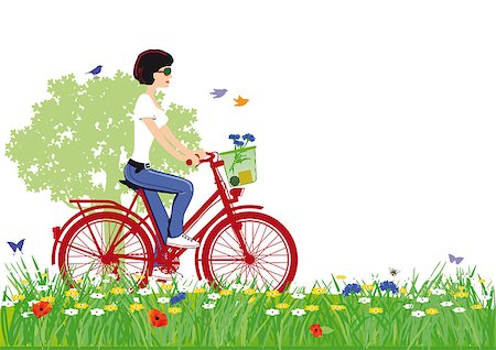 people on bike illustration - Cycling in nature Stock Photo - Budget Royalty-Free & Subscription, Code: 400-06852051