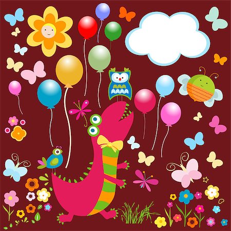 dinosaur cartoon background - dinos card, happy cute colorful dinosaurs Stock Photo - Budget Royalty-Free & Subscription, Code: 400-06852111