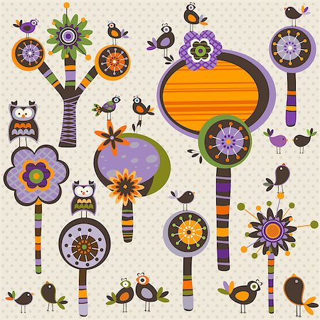 simsearch:400-06852125,k - Halloween whimsy forest with trees and birds Foto de stock - Super Valor sin royalties y Suscripción, Código: 400-06852125