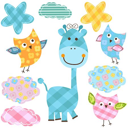 fun happy colorful background images - cute happy owls & giraffe Stock Photo - Budget Royalty-Free & Subscription, Code: 400-06852146