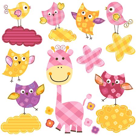 simsearch:400-05913273,k - cute happy birds & giraffe set for baby girl Fotografie stock - Microstock e Abbonamento, Codice: 400-06852147