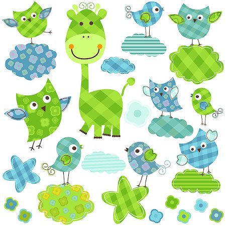 simsearch:400-05913273,k - cute happy birds & giraffe set for baby boy Fotografie stock - Microstock e Abbonamento, Codice: 400-06852148