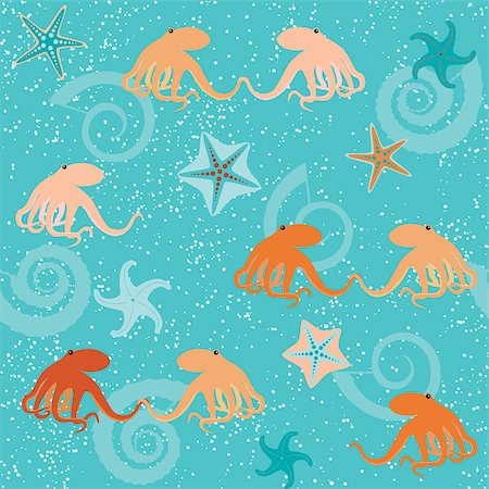 simsearch:400-04393429,k - Seamless pattern with octopuses, shells and stars Stockbilder - Microstock & Abonnement, Bildnummer: 400-06852431