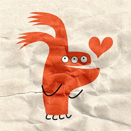 simsearch:400-07933418,k - cheerful red-eared monster with a heart on the background of crumpled paper Photographie de stock - Aubaine LD & Abonnement, Code: 400-06852645